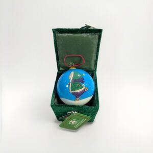 VTG Christmas House Ornament Reverse Painted Child In Snow Glass Hand Crafted